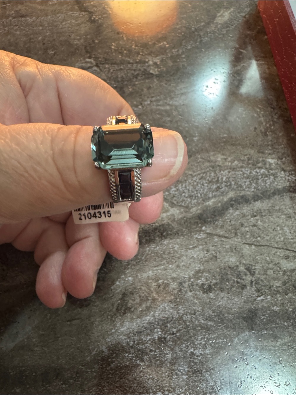 Silver Ring with Large Emerald-Cut Teal Stone